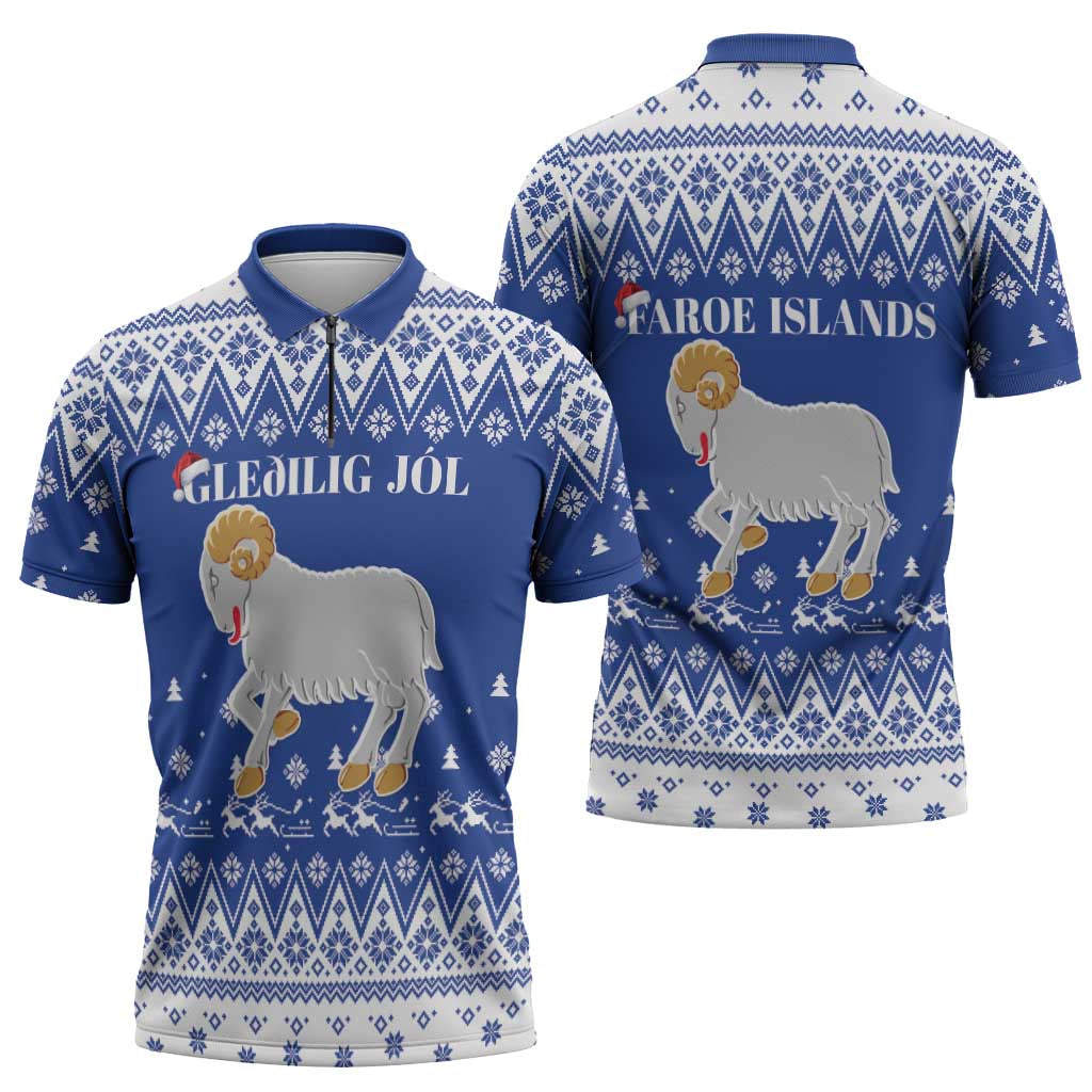 Faroe Islands Christmas Zipper Polo Shirt Coat Of Arms Xmas Patterns - Wonder Print Shop
