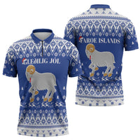 Faroe Islands Christmas Zipper Polo Shirt Coat Of Arms Xmas Patterns - Wonder Print Shop