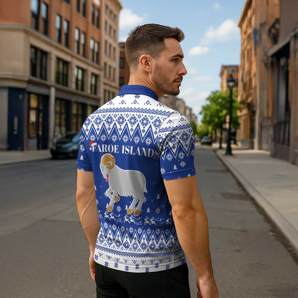 Faroe Islands Christmas Zipper Polo Shirt Coat Of Arms Xmas Patterns - Wonder Print Shop