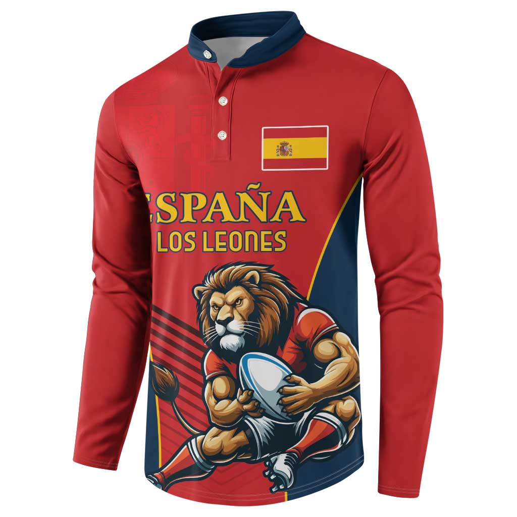 Custom Spain Rugby Button Sweatshirt Los Leones Lion Mascot