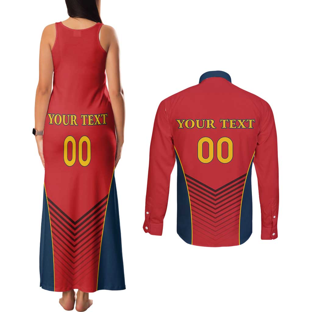 Custom Spain Rugby Couples Matching Tank Maxi Dress and Long Sleeve Button Shirt Los Leones Lion Mascot