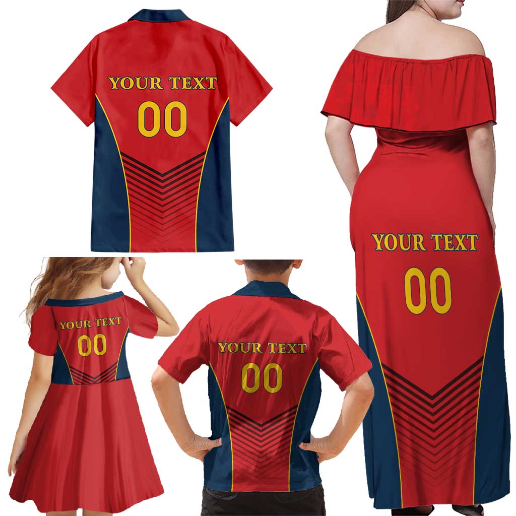 Custom Spain Rugby Family Matching Off Shoulder Maxi Dress and Hawaiian Shirt Los Leones Lion Mascot