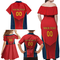 Custom Spain Rugby Family Matching Off Shoulder Maxi Dress and Hawaiian Shirt Los Leones Lion Mascot