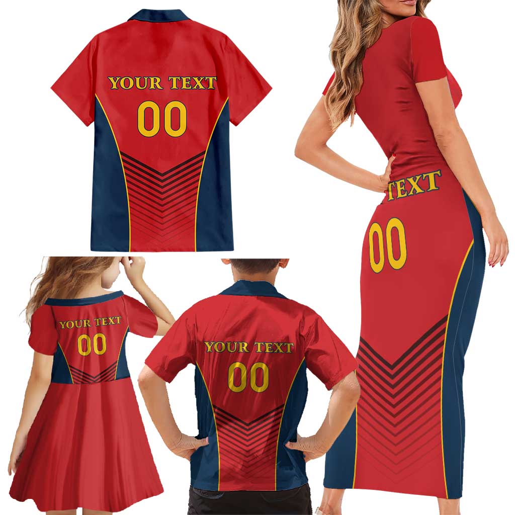 Custom Spain Rugby Family Matching Short Sleeve Bodycon Dress and Hawaiian Shirt Los Leones Lion Mascot - Wonder Print Shop
