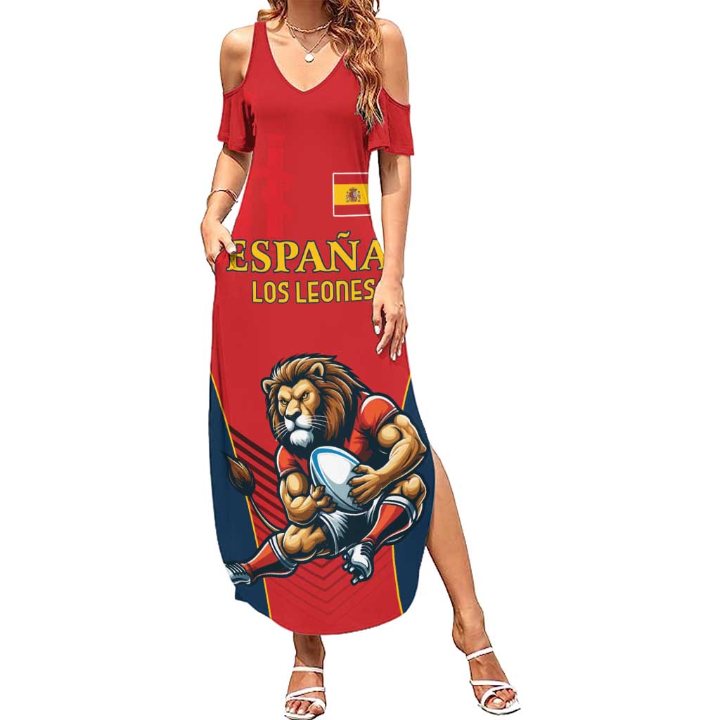 Custom Spain Rugby Family Matching Summer Maxi Dress and Hawaiian Shirt Los Leones Lion Mascot - Wonder Print Shop