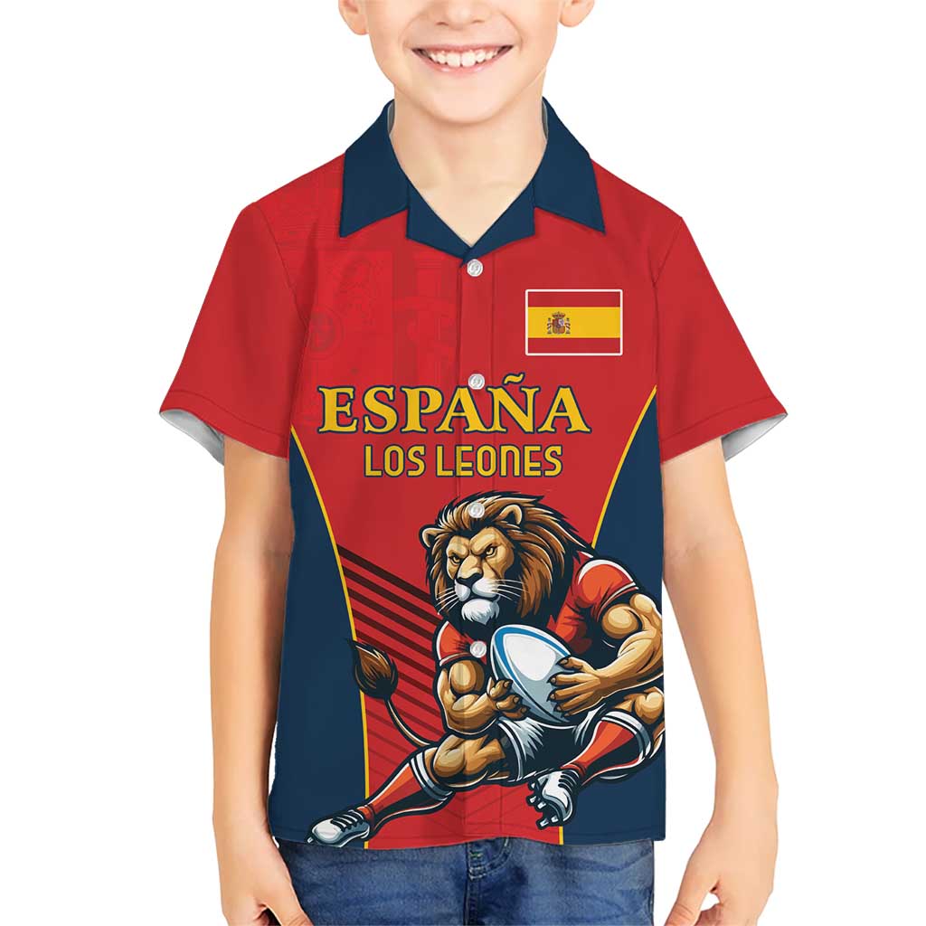 Custom Spain Rugby Hawaiian Shirt Los Leones Lion Mascot - Wonder Print Shop