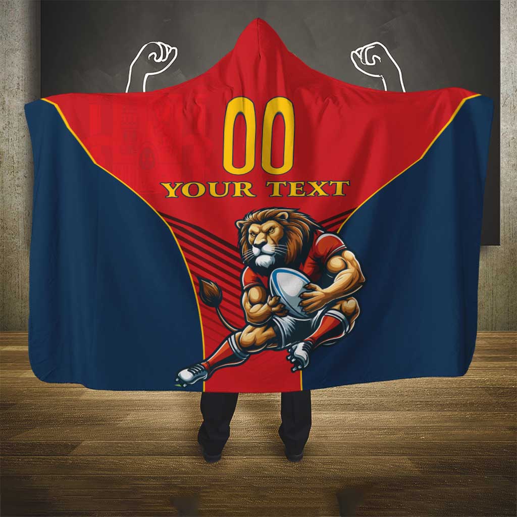 Custom Spain Rugby Hooded Blanket Los Leones Lion Mascot - Wonder Print Shop