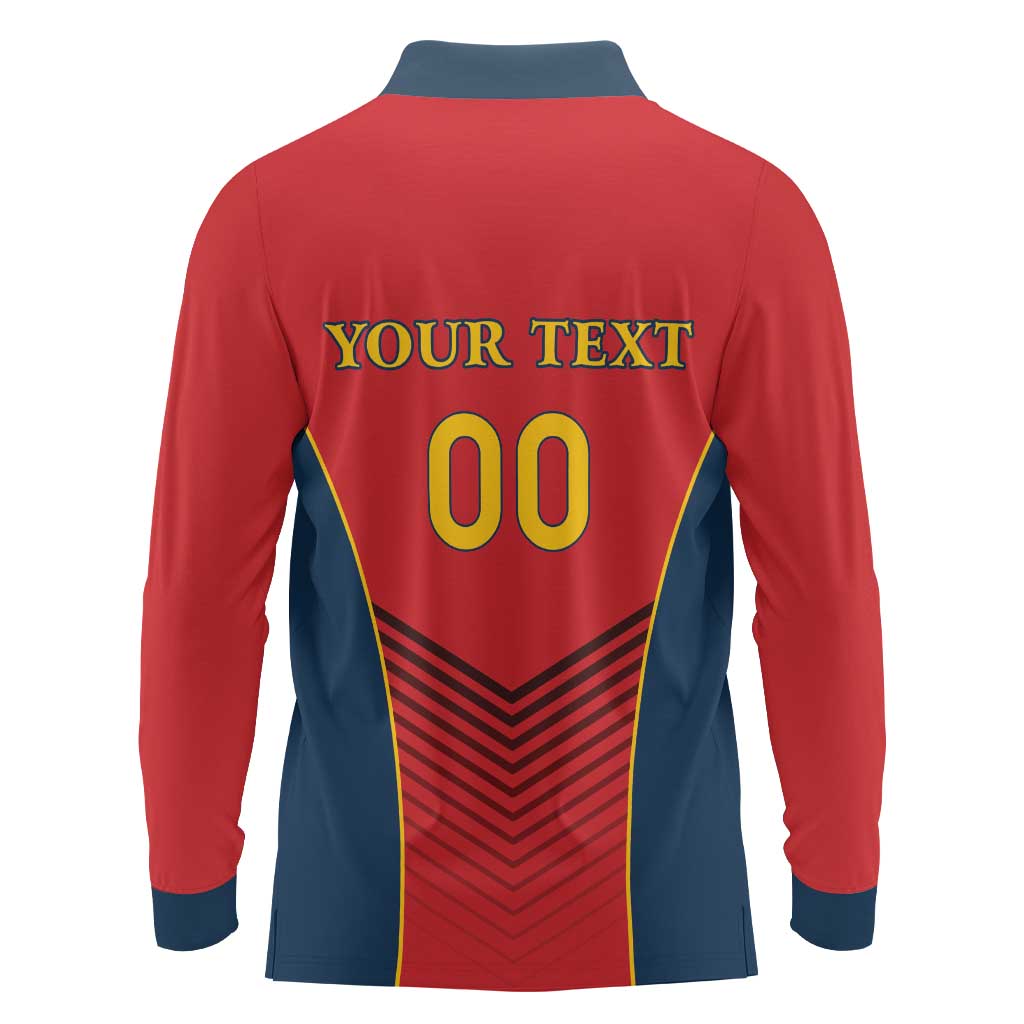 Custom Spain Rugby Long Sleeve Polo Shirt Los Leones Lion Mascot - Wonder Print Shop