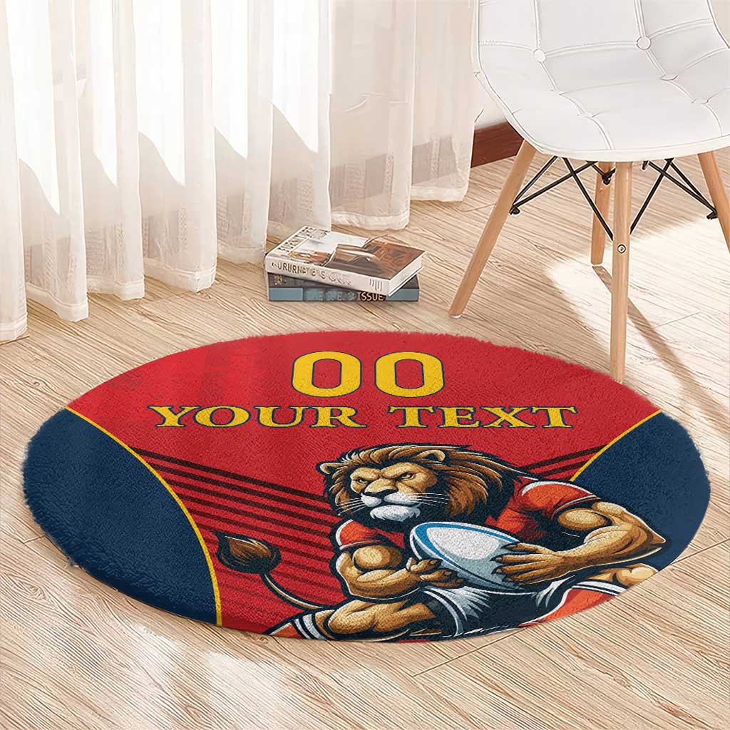 Custom Spain Rugby Round Carpet Los Leones Lion Mascot - Wonder Print Shop