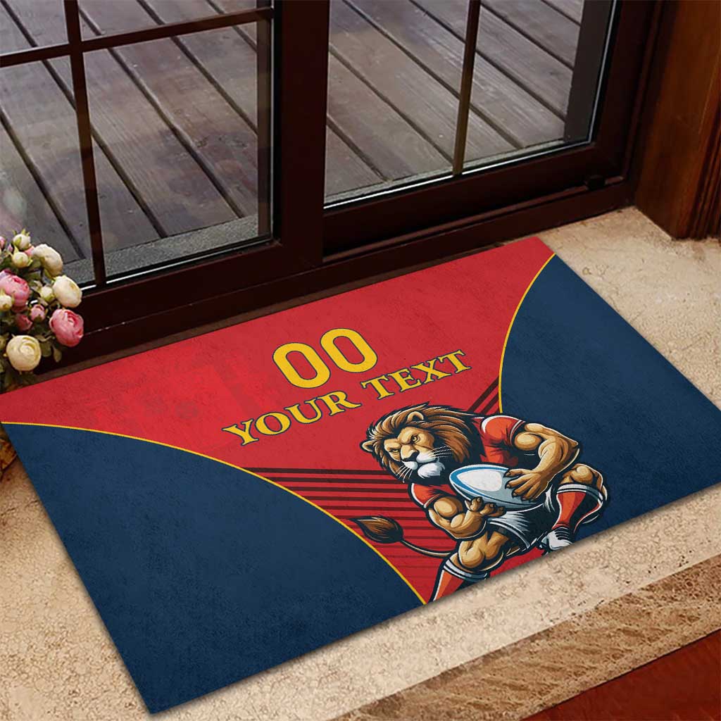Custom Spain Rugby Rubber Doormat Los Leones Lion Mascot - Wonder Print Shop