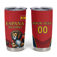 Custom Spain Rugby Tumbler Cup Los Leones Lion Mascot - Wonder Print Shop