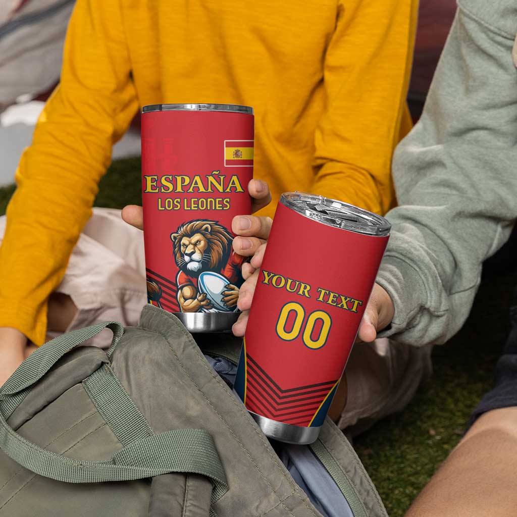 Custom Spain Rugby Tumbler Cup Los Leones Lion Mascot - Wonder Print Shop