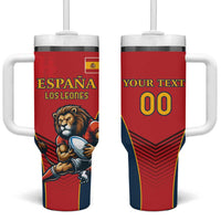Custom Spain Rugby Tumbler With Handle Los Leones Lion Mascot - Wonder Print Shop