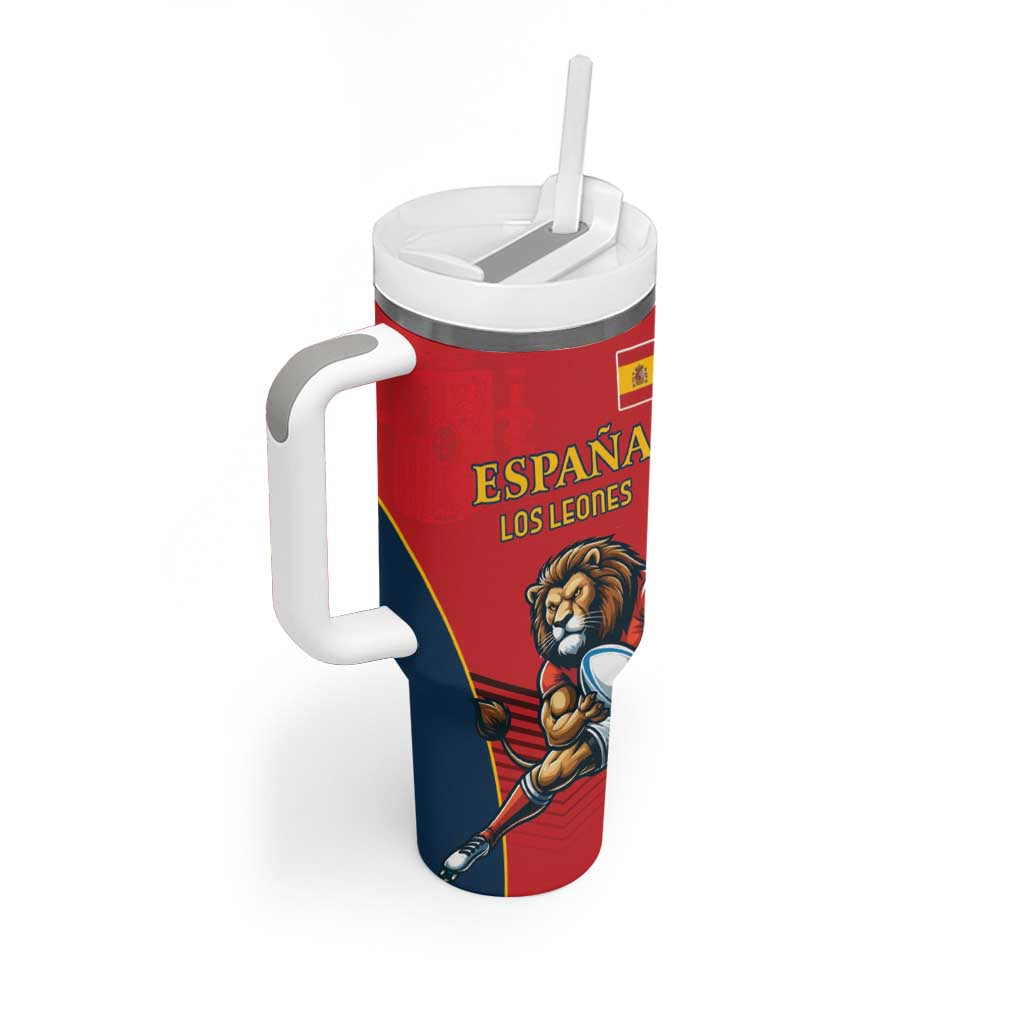 Custom Spain Rugby Tumbler With Handle Los Leones Lion Mascot - Wonder Print Shop