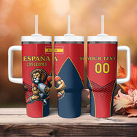Custom Spain Rugby Tumbler With Handle Los Leones Lion Mascot - Wonder Print Shop