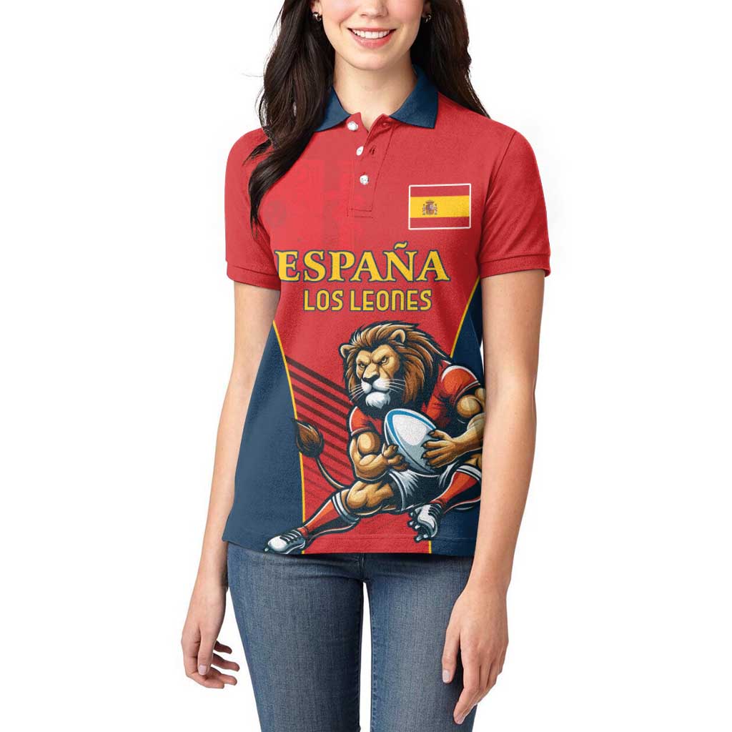 Custom Spain Rugby Women Polo Shirt Los Leones Lion Mascot - Wonder Print Shop
