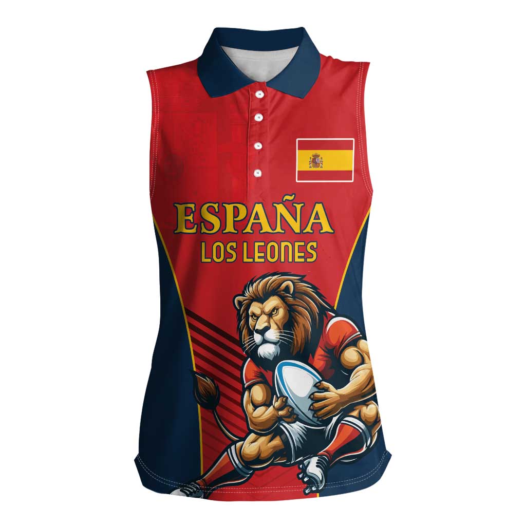 Custom Spain Rugby Women Sleeveless Polo Shirt Los Leones Lion Mascot - Wonder Print Shop