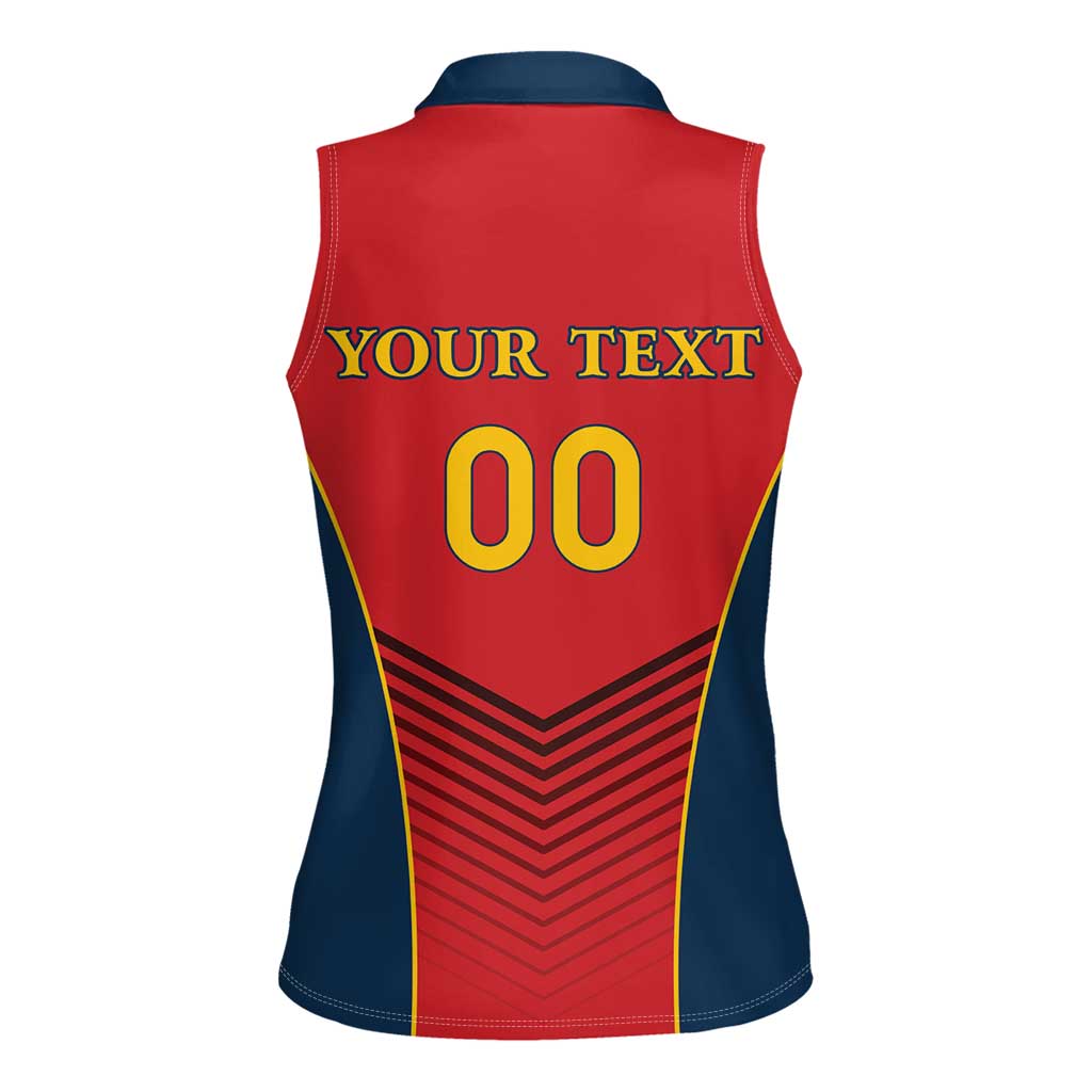 Custom Spain Rugby Women Sleeveless Polo Shirt Los Leones Lion Mascot - Wonder Print Shop