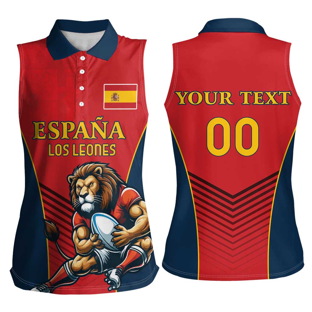 Custom Spain Rugby Women Sleeveless Polo Shirt Los Leones Lion Mascot - Wonder Print Shop