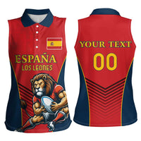 Custom Spain Rugby Women Sleeveless Polo Shirt Los Leones Lion Mascot - Wonder Print Shop
