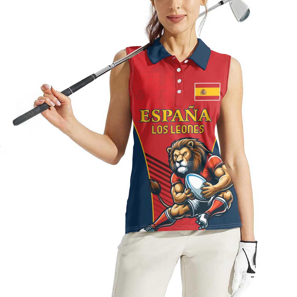 Custom Spain Rugby Women Sleeveless Polo Shirt Los Leones Lion Mascot - Wonder Print Shop