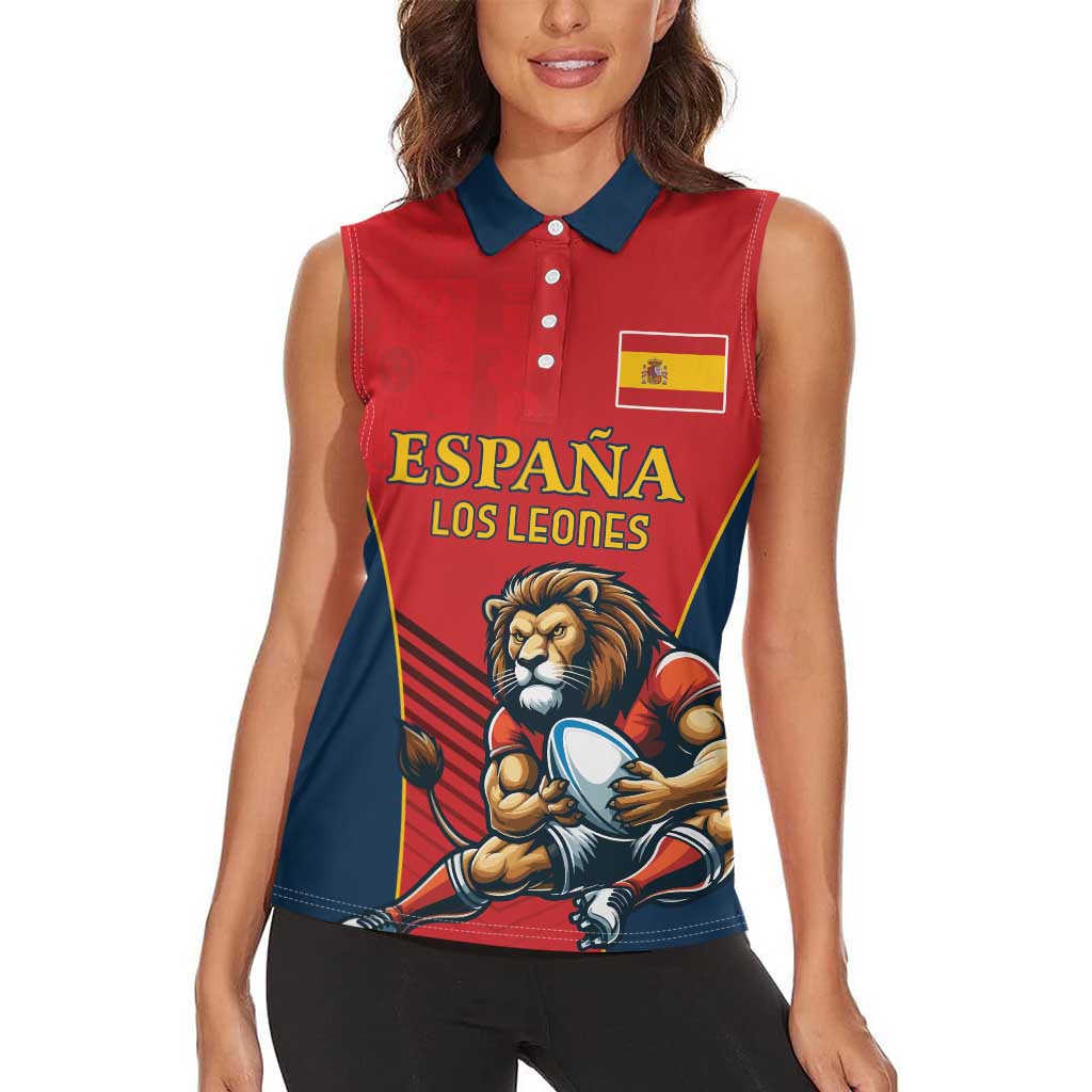 Custom Spain Rugby Women Sleeveless Polo Shirt Los Leones Lion Mascot - Wonder Print Shop