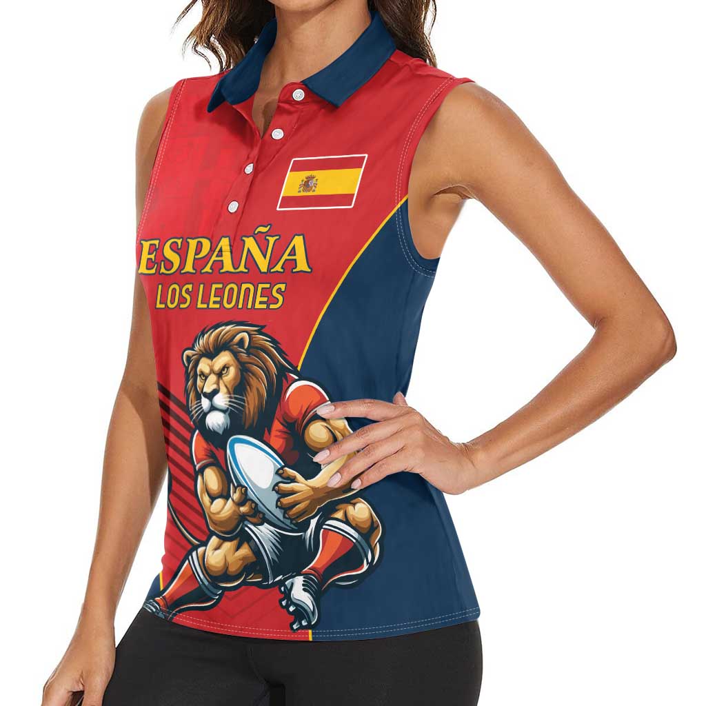 Custom Spain Rugby Women Sleeveless Polo Shirt Los Leones Lion Mascot - Wonder Print Shop