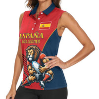Custom Spain Rugby Women Sleeveless Polo Shirt Los Leones Lion Mascot - Wonder Print Shop