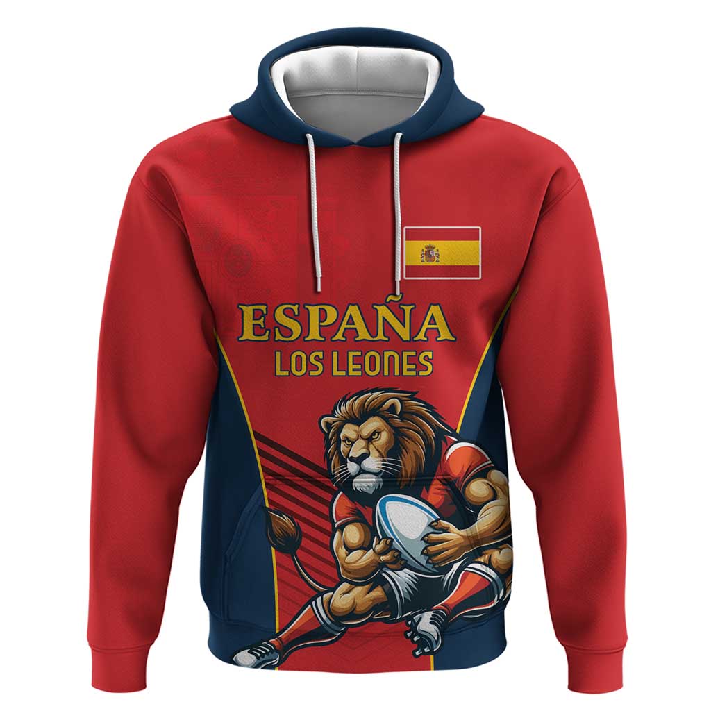 Custom Spain Rugby Zip Hoodie Los Leones Lion Mascot - Wonder Print Shop