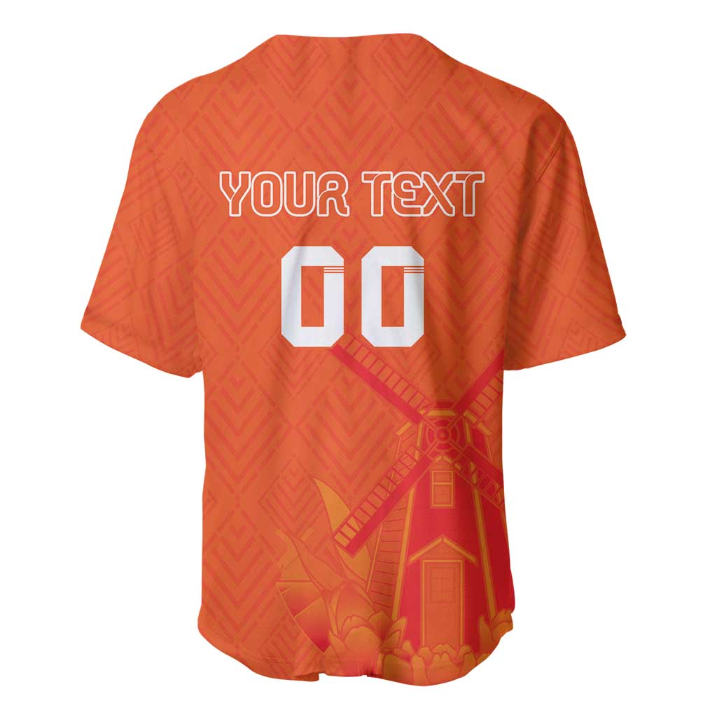Custom Netherlands Rugby Baseball Jersey Windmill and Tulips With Jersey Pattern