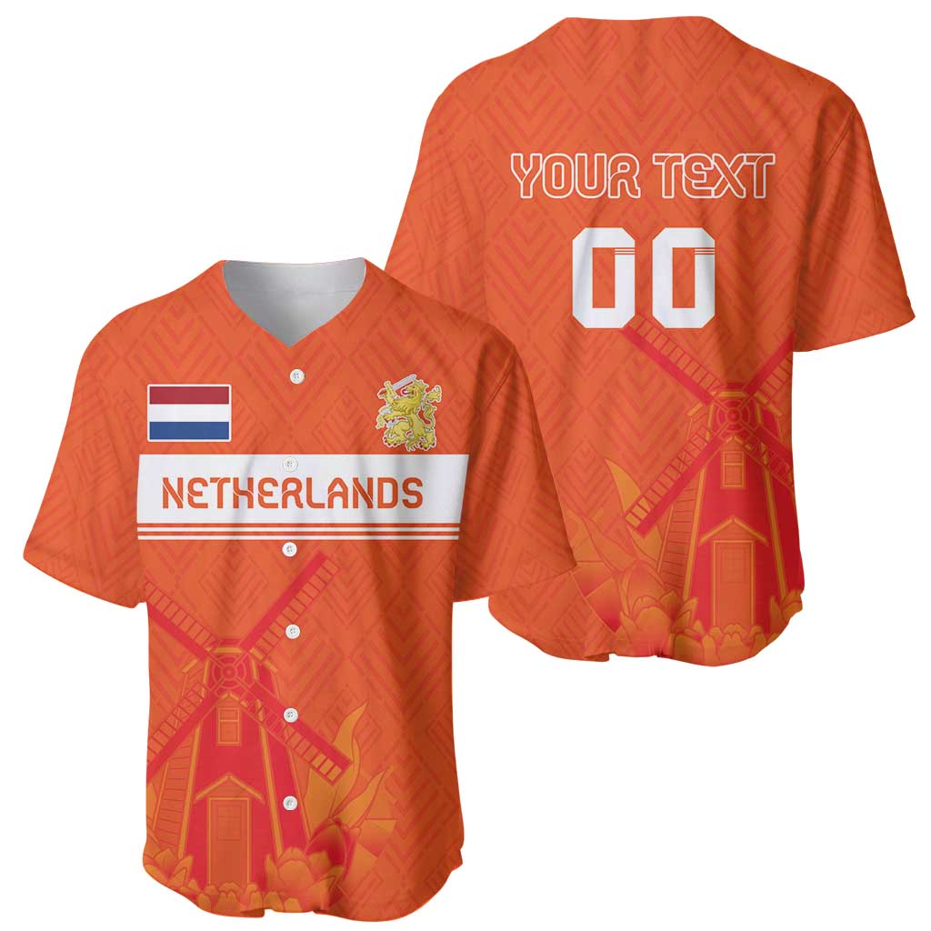 Custom Netherlands Rugby Baseball Jersey Windmill and Tulips With Jersey Pattern