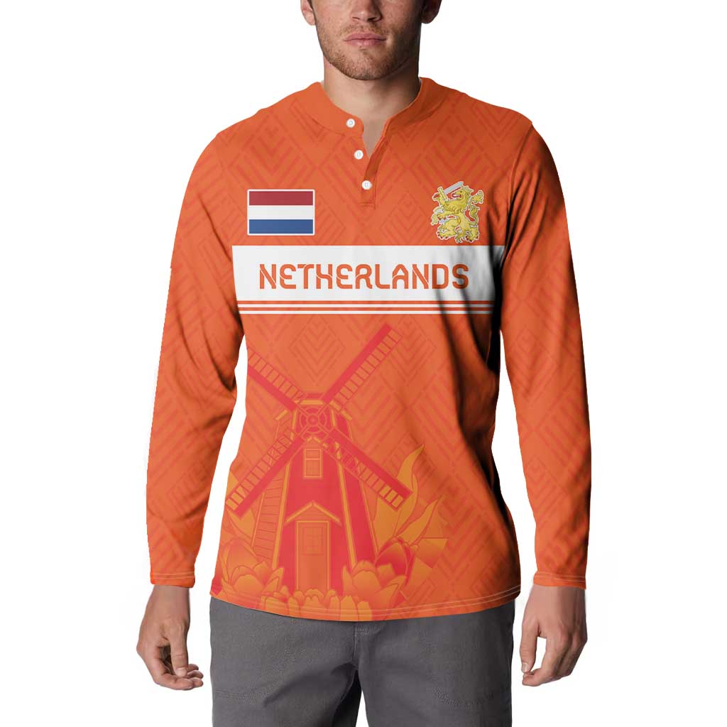 Custom Netherlands Rugby Button Sweatshirt Windmill and Tulips With Jersey Pattern