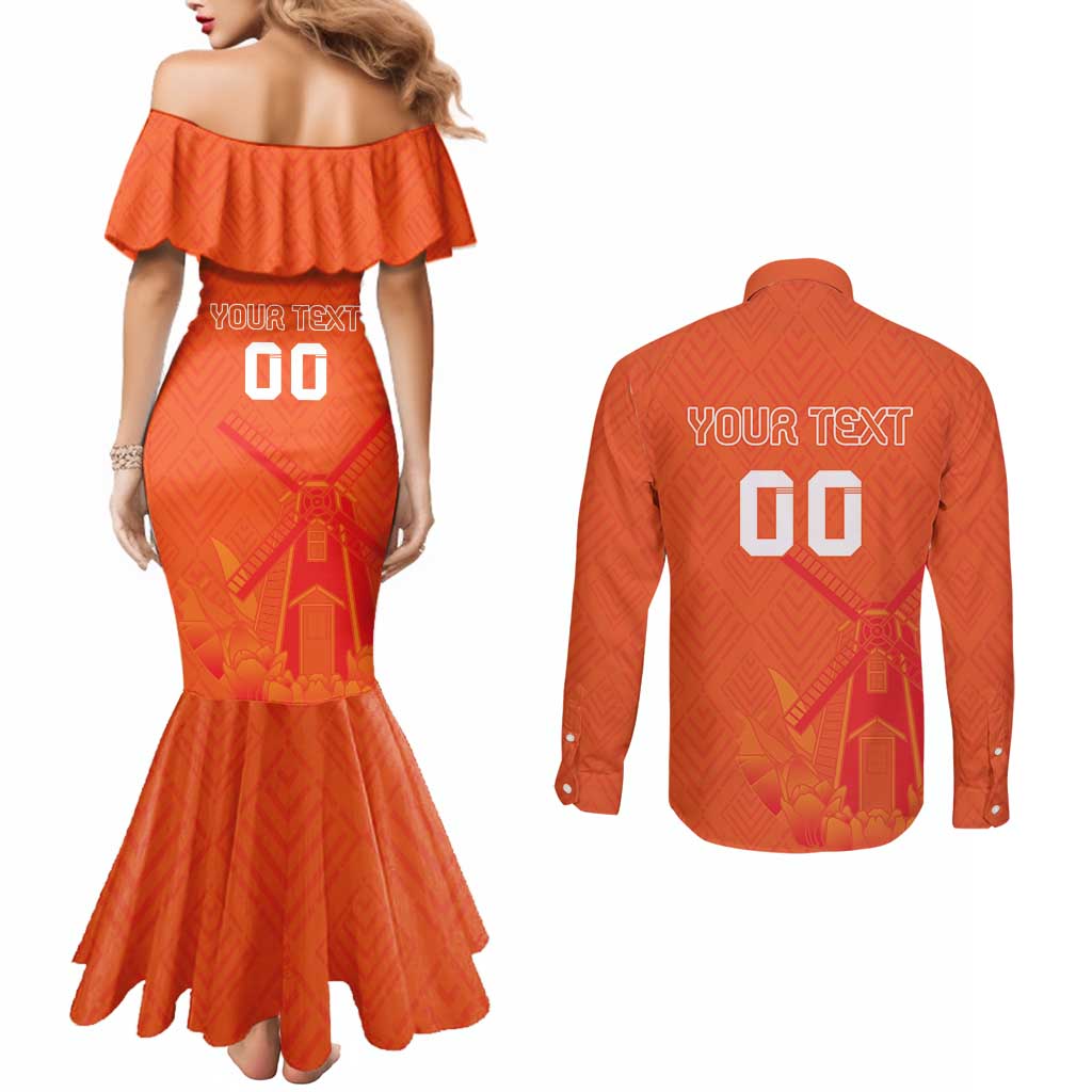 Custom Netherlands Rugby Couples Matching Mermaid Dress and Long Sleeve Button Shirt Windmill and Tulips With Jersey Pattern