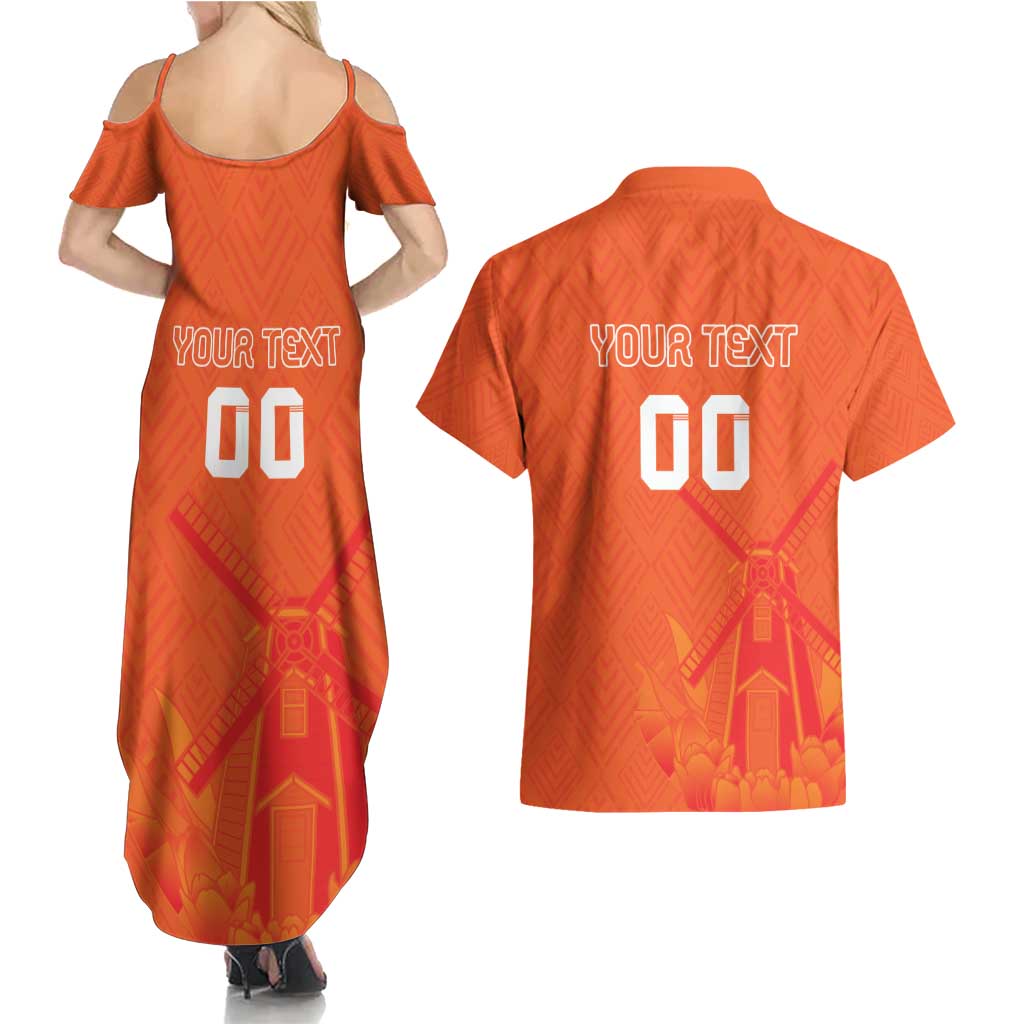 Custom Netherlands Rugby Couples Matching Summer Maxi Dress and Hawaiian Shirt Windmill and Tulips With Jersey Pattern
