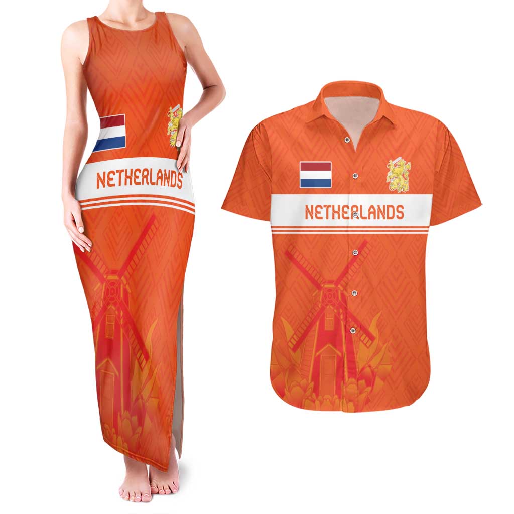 Custom Netherlands Rugby Couples Matching Tank Maxi Dress and Hawaiian Shirt Windmill and Tulips With Jersey Pattern
