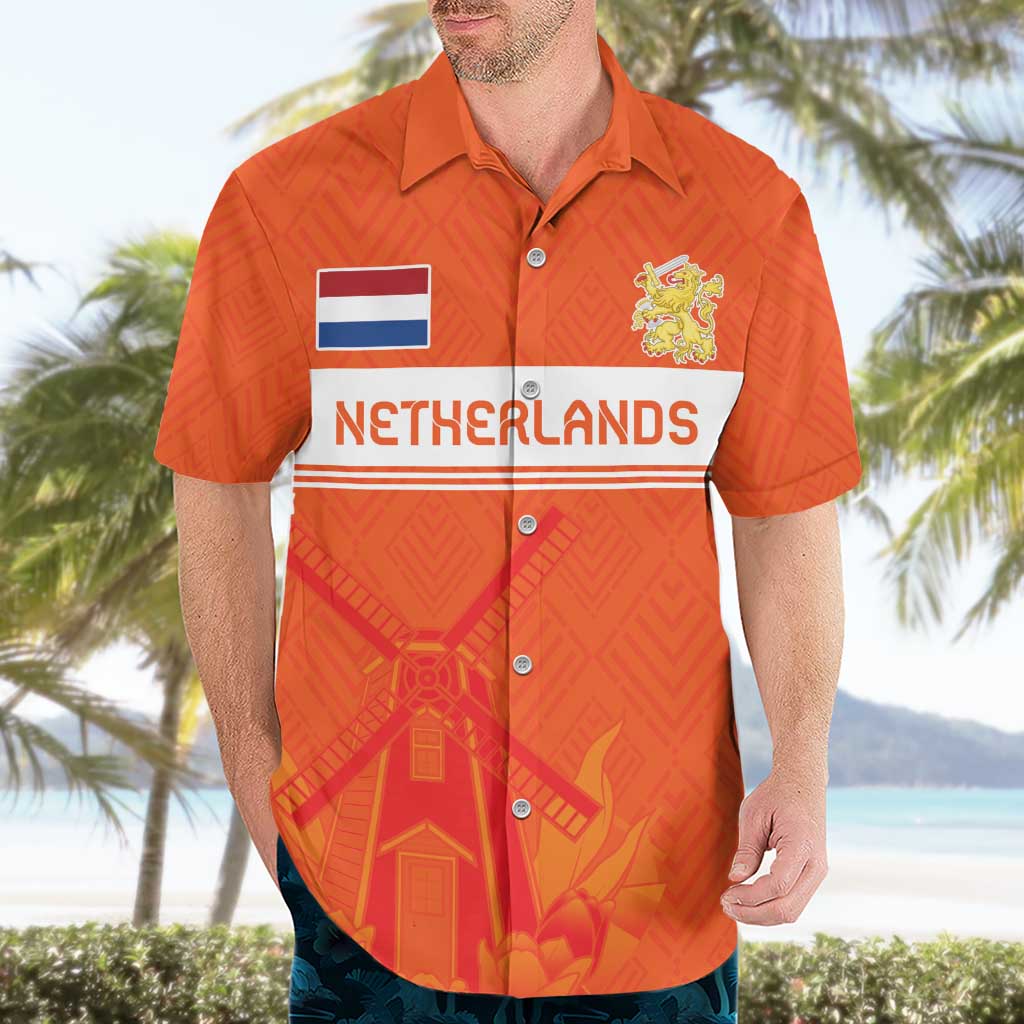 Custom Netherlands Rugby Hawaiian Shirt Windmill and Tulips With Jersey Pattern - Wonder Print Shop