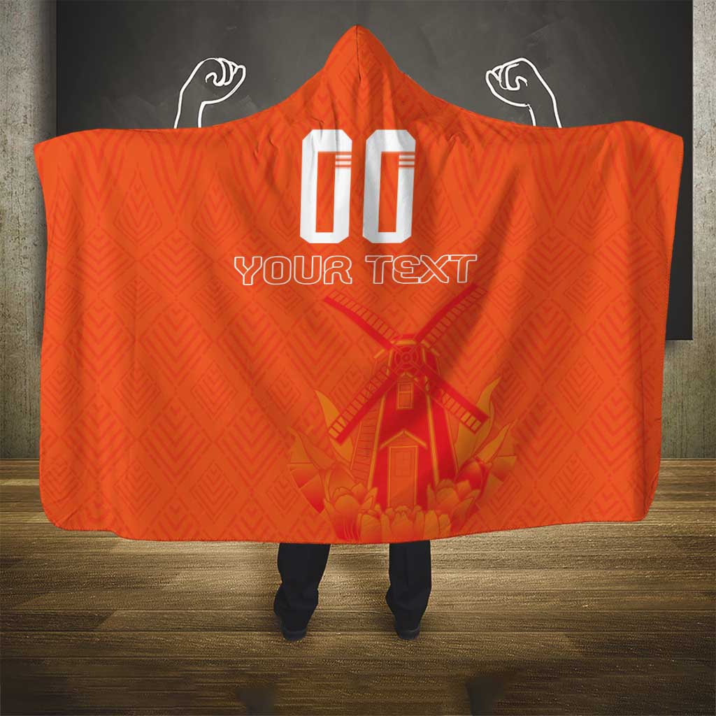 Custom Netherlands Rugby Hooded Blanket Windmill and Tulips With Jersey Pattern - Wonder Print Shop
