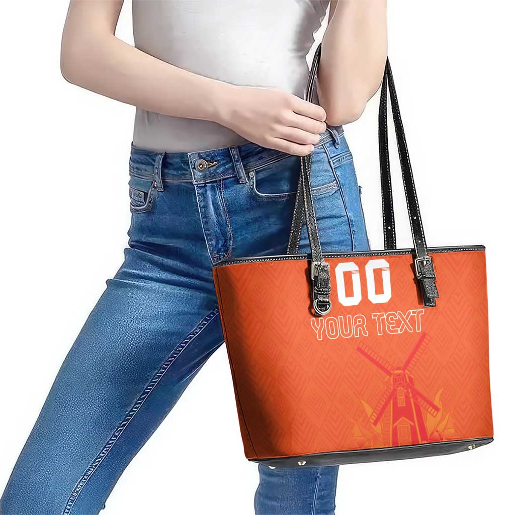 Custom Netherlands Rugby Leather Tote Bag Windmill and Tulips With Jersey Pattern LT18