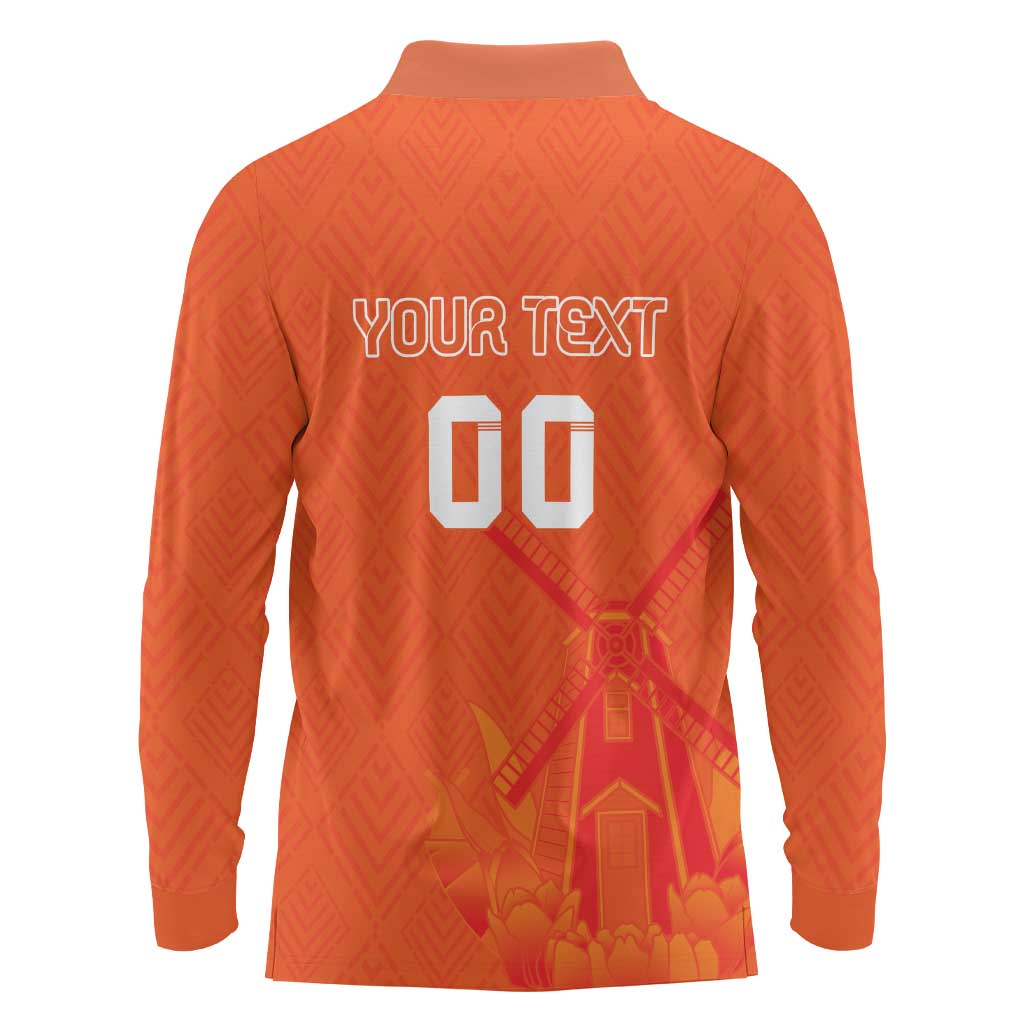Custom Netherlands Rugby Long Sleeve Polo Shirt Windmill and Tulips With Jersey Pattern - Wonder Print Shop