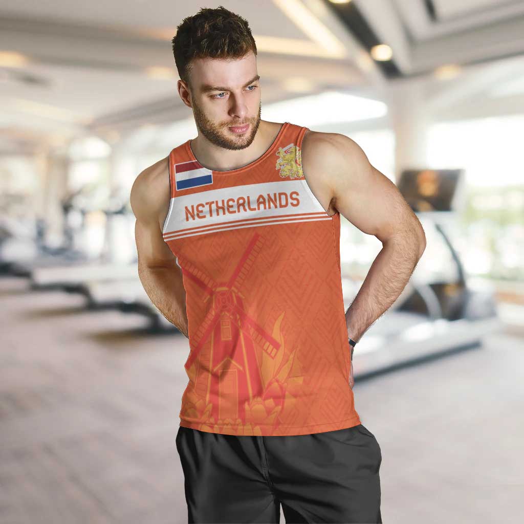 Custom Netherlands Rugby Men Tank Top Windmill and Tulips With Jersey Pattern - Wonder Print Shop
