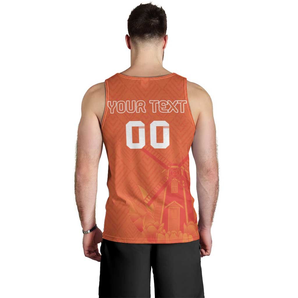 Custom Netherlands Rugby Men Tank Top Windmill and Tulips With Jersey Pattern - Wonder Print Shop