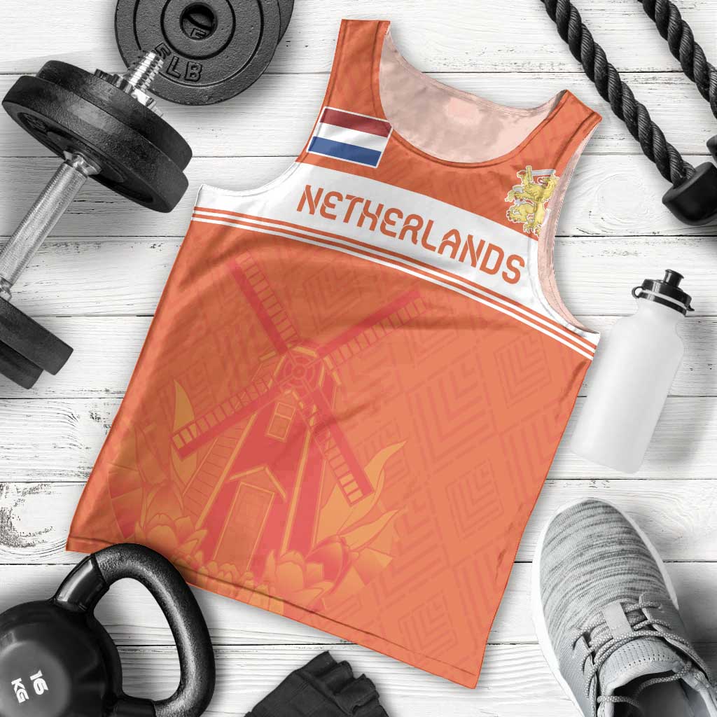 Custom Netherlands Rugby Men Tank Top Windmill and Tulips With Jersey Pattern - Wonder Print Shop