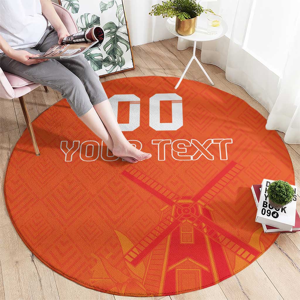 Custom Netherlands Rugby Round Carpet Windmill and Tulips With Jersey Pattern - Wonder Print Shop