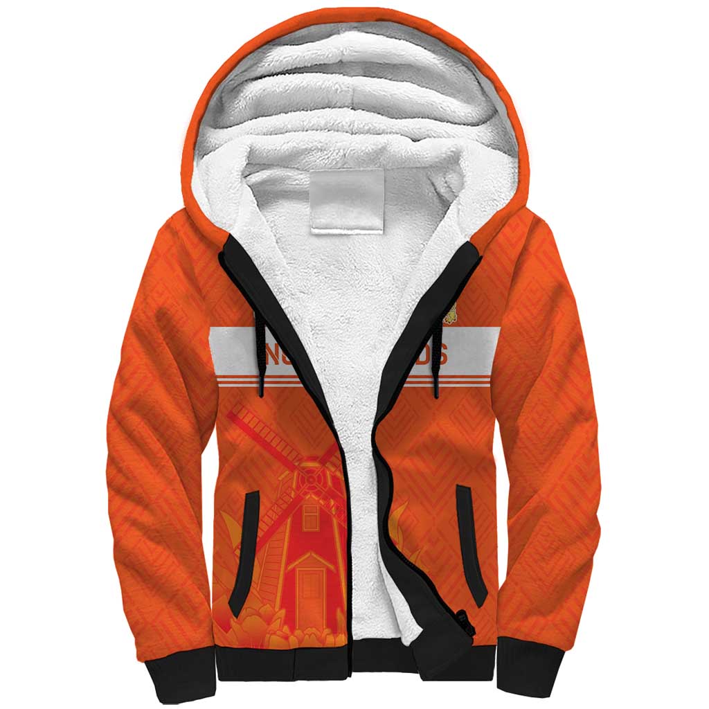 Custom Netherlands Rugby Sherpa Hoodie Windmill and Tulips With Jersey Pattern - Wonder Print Shop