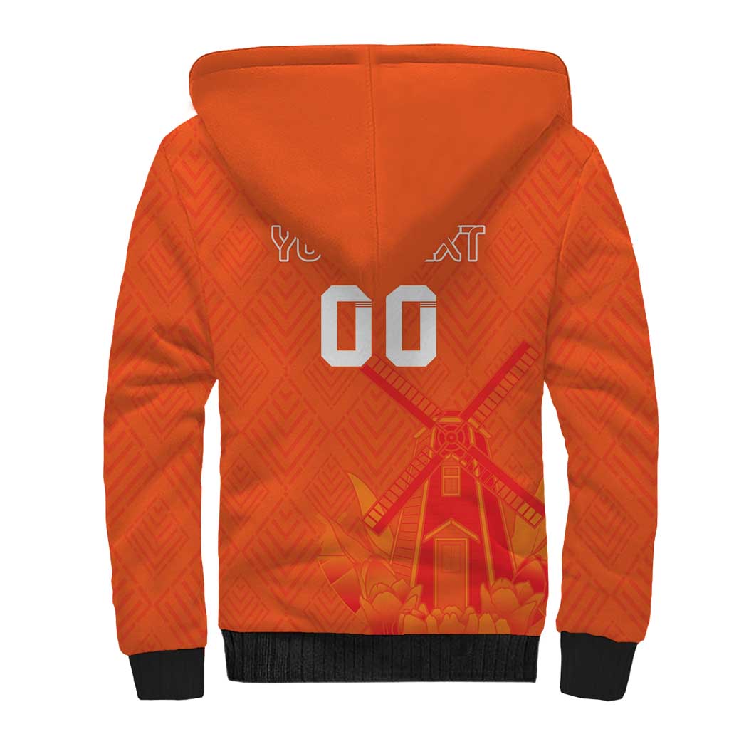 Custom Netherlands Rugby Sherpa Hoodie Windmill and Tulips With Jersey Pattern - Wonder Print Shop