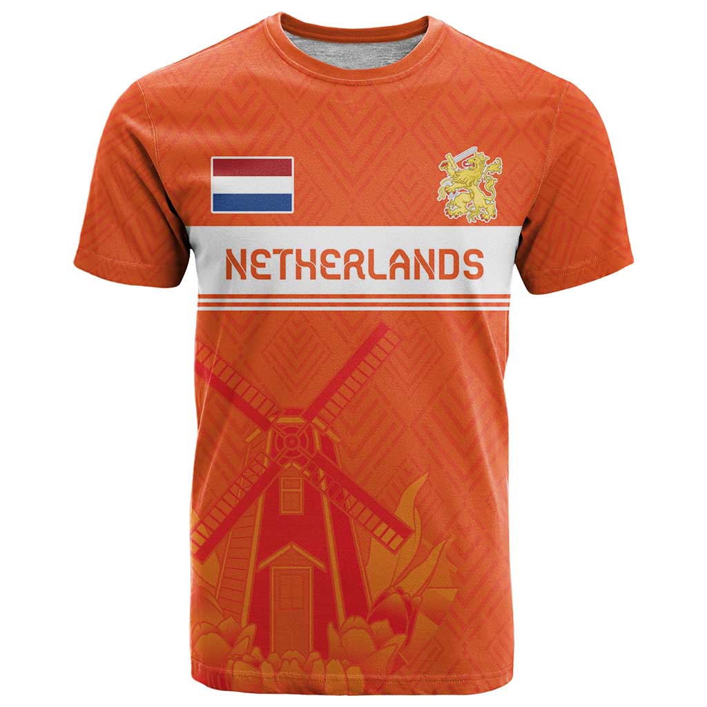 Custom Netherlands Rugby T Shirt Windmill and Tulips With Jersey Pattern - Wonder Print Shop