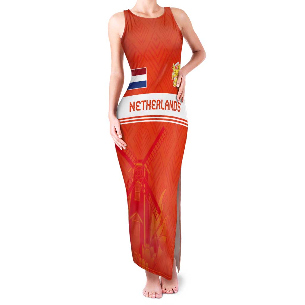 Custom Netherlands Rugby Tank Maxi Dress Windmill and Tulips With Jersey Pattern - Wonder Print Shop
