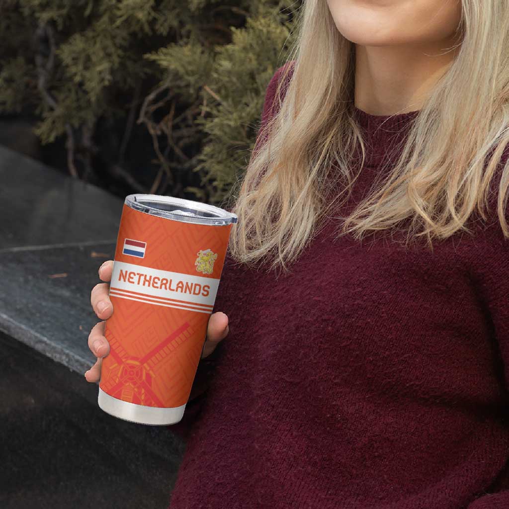 Custom Netherlands Rugby Tumbler Cup Windmill and Tulips With Jersey Pattern - Wonder Print Shop