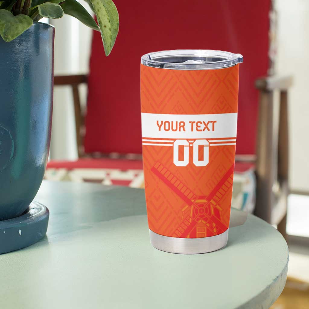 Custom Netherlands Rugby Tumbler Cup Windmill and Tulips With Jersey Pattern - Wonder Print Shop