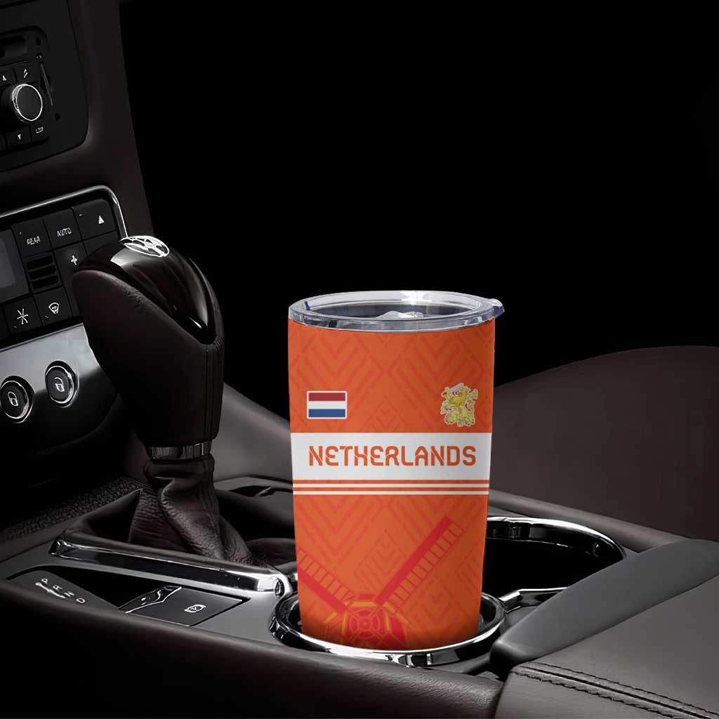 Custom Netherlands Rugby Tumbler Cup Windmill and Tulips With Jersey Pattern - Wonder Print Shop